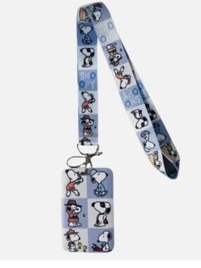 NWT Snoopy Dog Woodstock Lanyard Neck Strap ID Card Badge Case Pass Holder Blue
